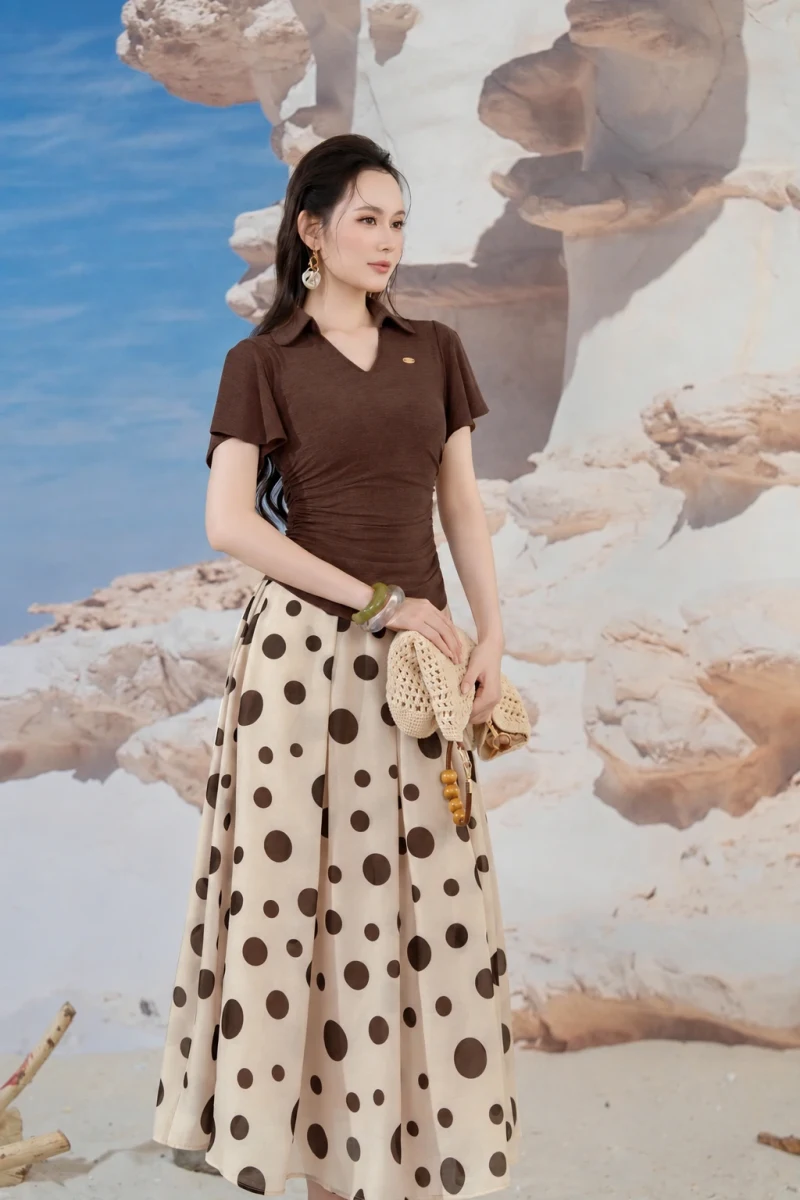 Áo thun cổ polo nhún eo