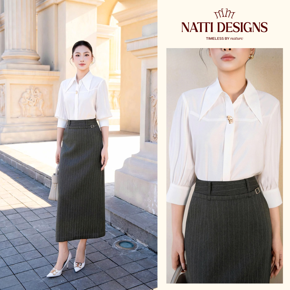 Áo sơ mi nữ thanh lịch cổ bàn
