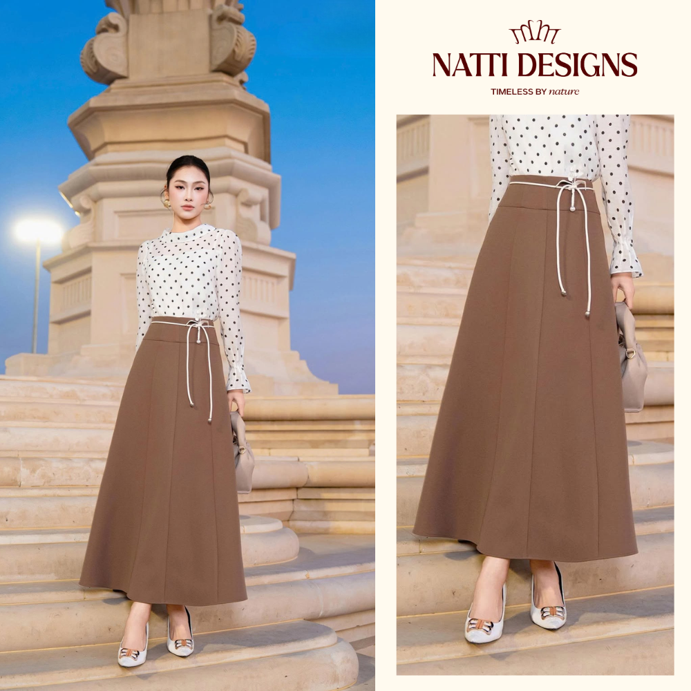 CHÂN VÁY DÀI A-LINE CẠP CAO PHỐI DÂY EO – NATTI DESIGNS 0126NCV04X