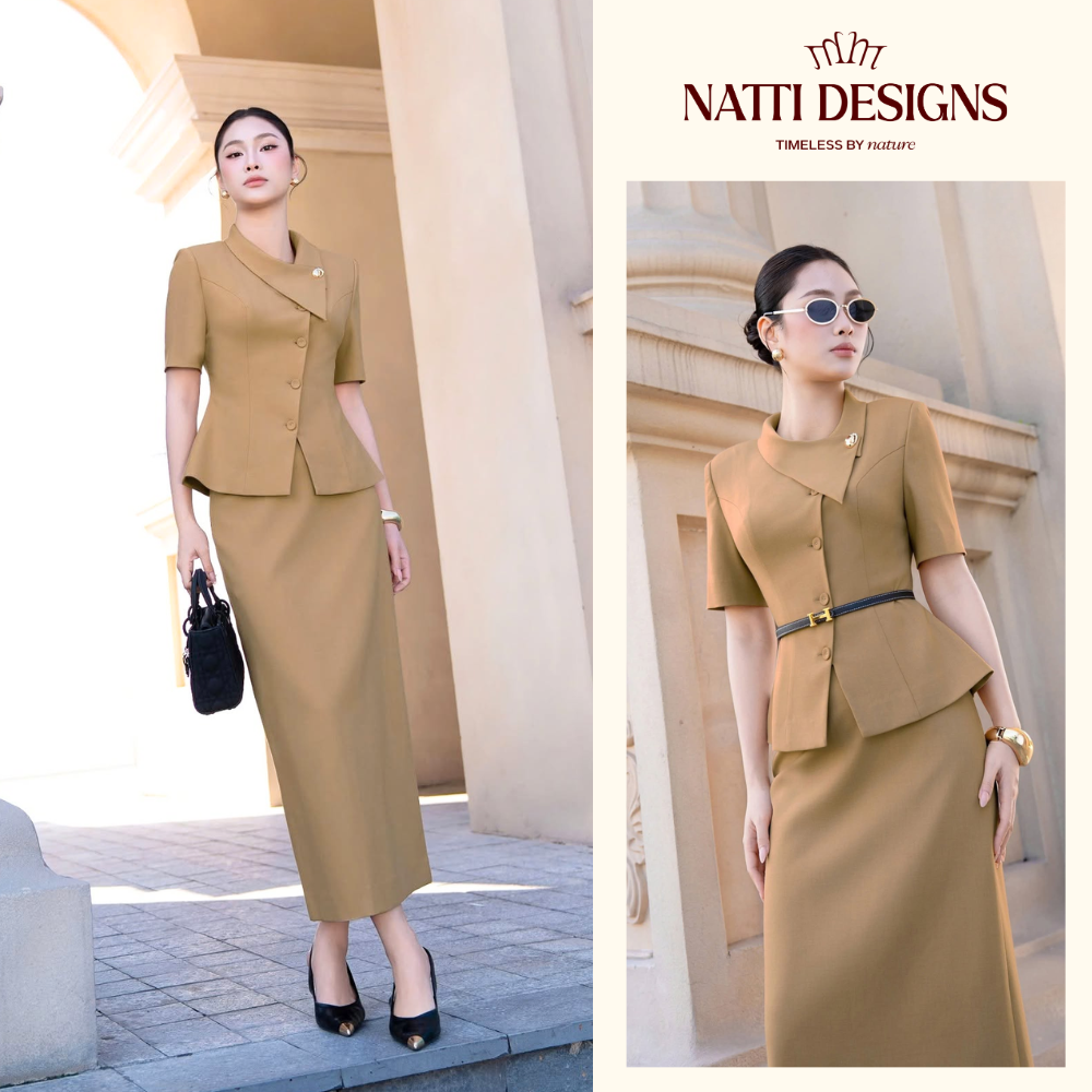 Set bộ nữ công sơ thiết kế Thanh lịch Sang trọng với chất liệu chéo Ý