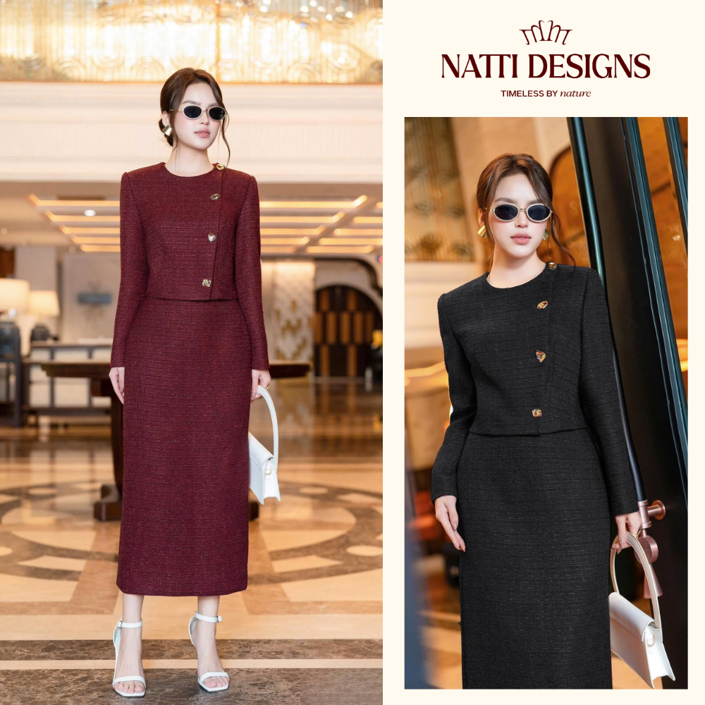 Set áo cổ tròn dạ chéo