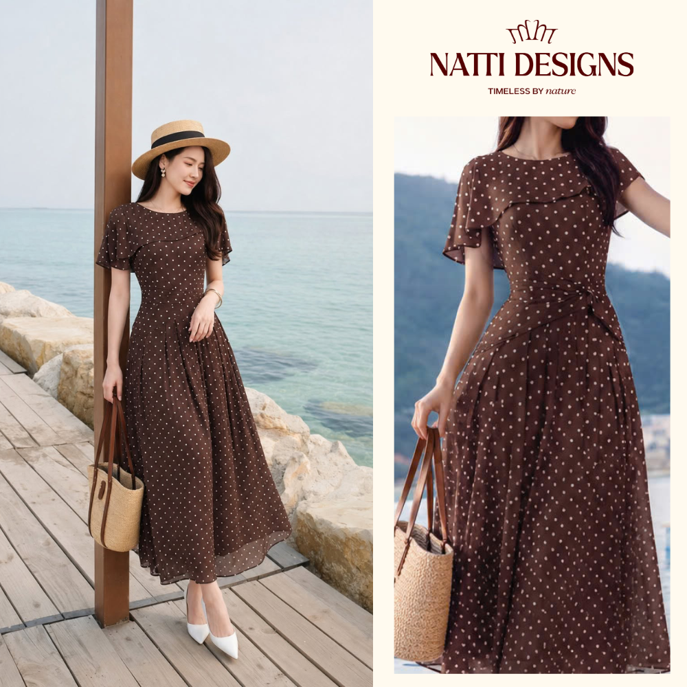 Váy Chấm Bi Nâu Cổ Điển: Nàng Thơ Giữa Thước Phim Mùa Hè