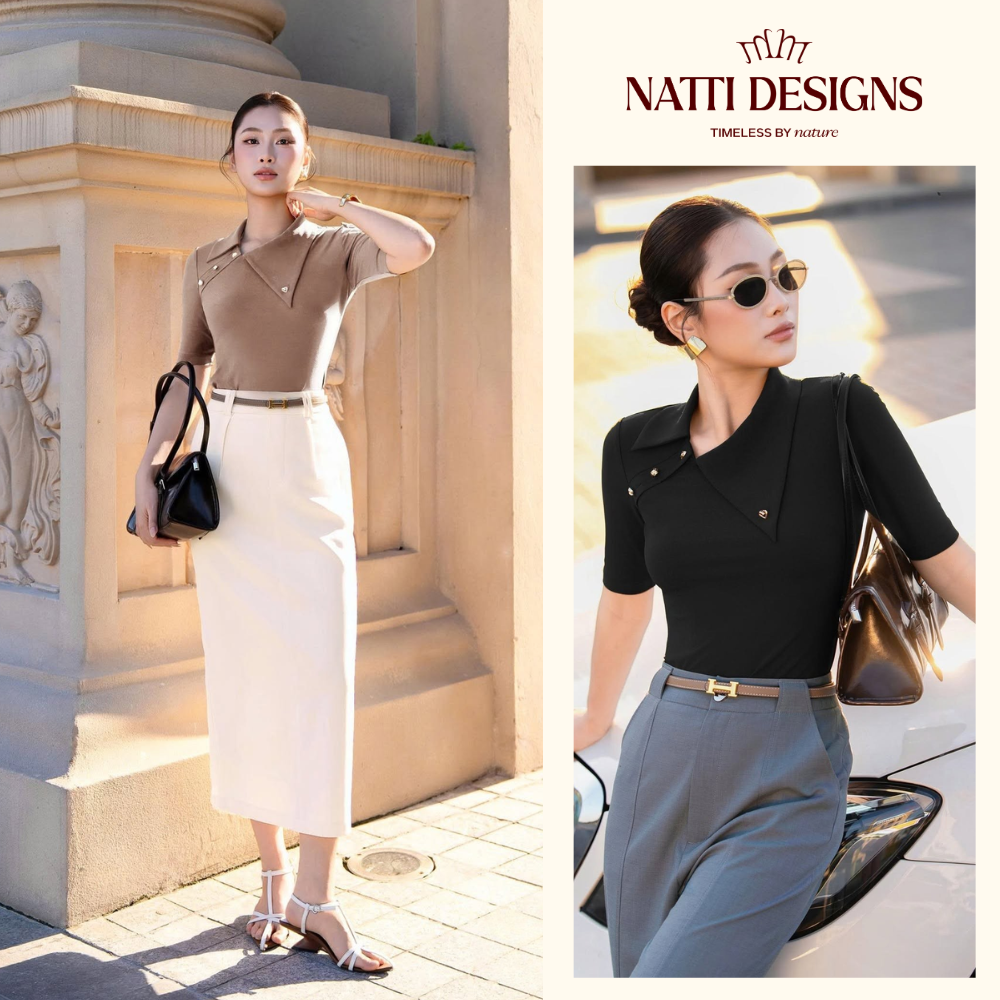Áo thun cổ bẻ lệch