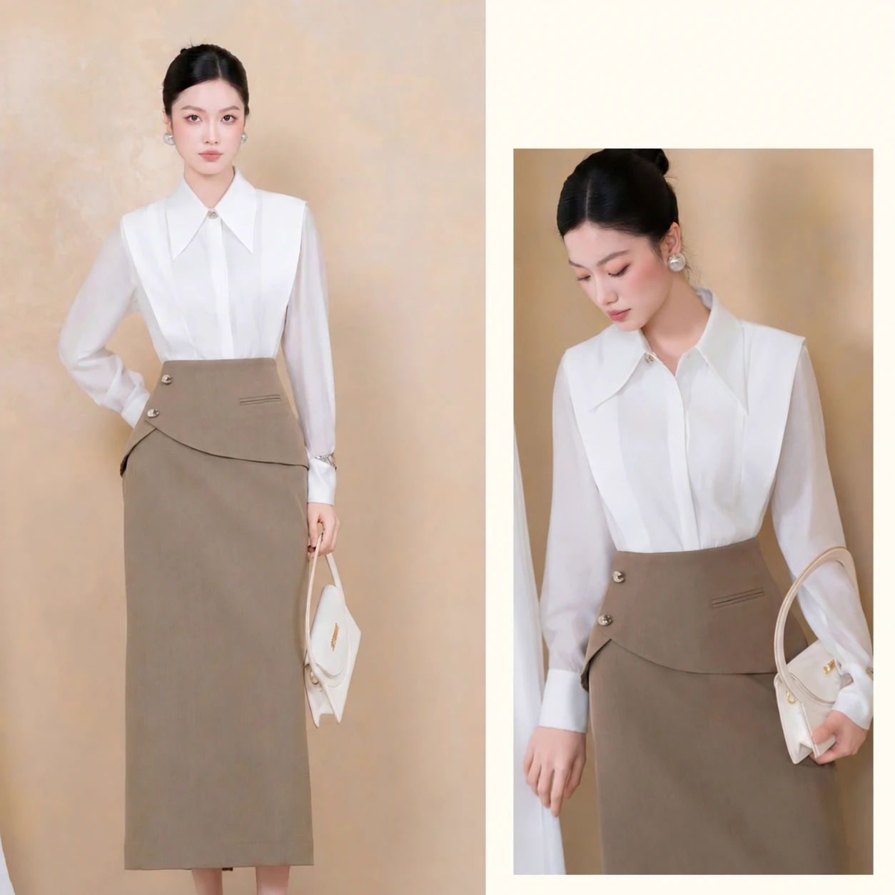 Áo Sơ Mi Cổ Đức Tay Dài Công Sở Nữ