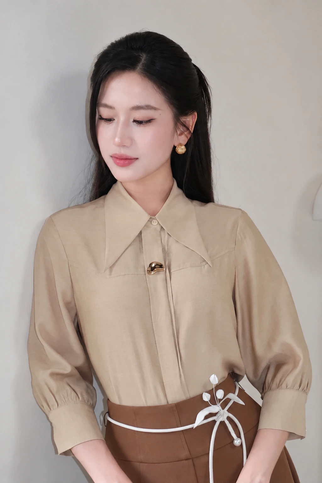 Áo sơ mi nữ thanh lịch cổ bàn