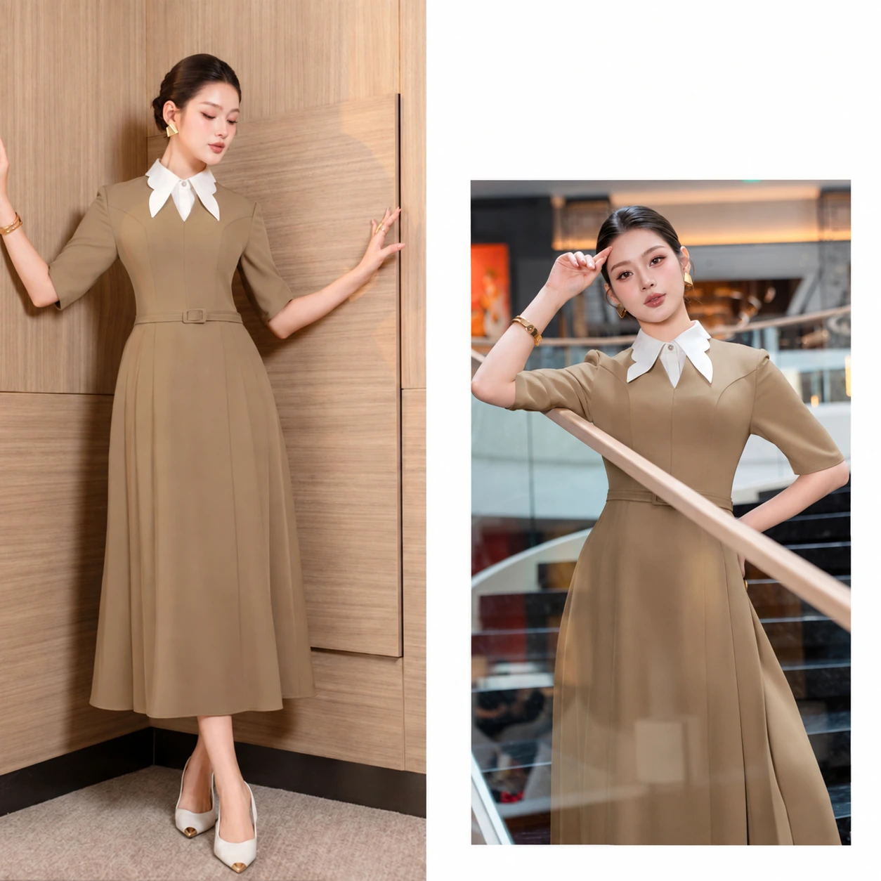 Váy phối cổ trắng