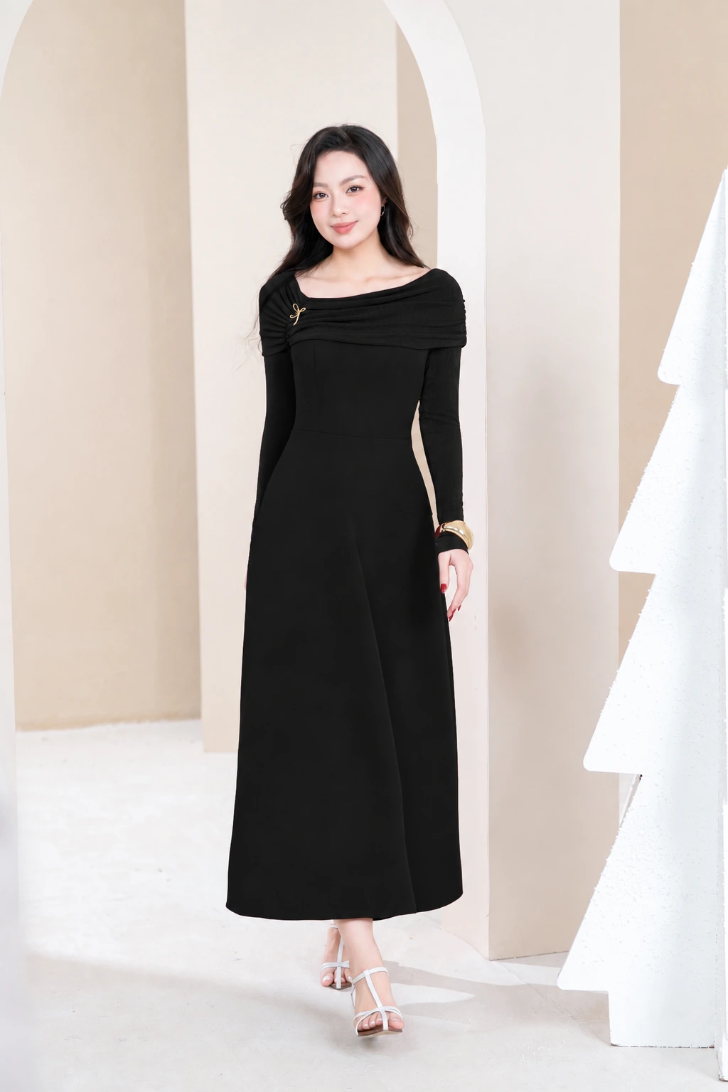 Váy tiệc lệch vai - ĐEN - S