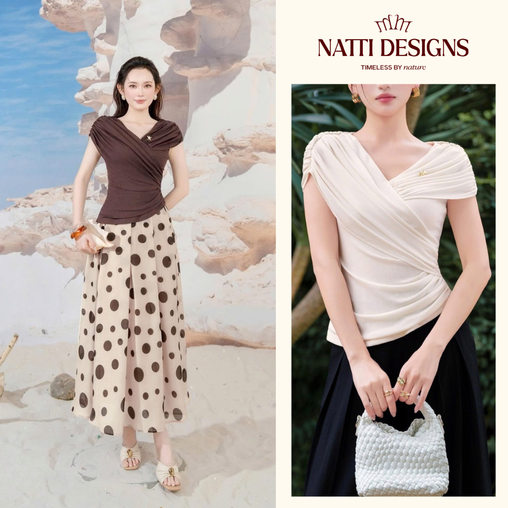 Áo thun vạt lệch nhún eo